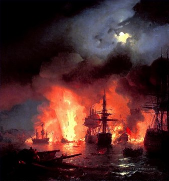 battle of cesme at night 1848 Romantic Ivan Aivazovsky Russian Oil Paintings
